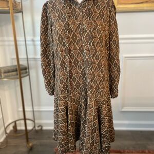 THML Brown Geometric Long Sleeve Dress